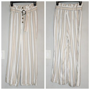 Abercrombie Wideleg Cream Stripe Crop Belted Pants Size XS Viscose